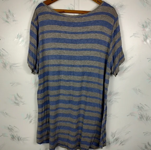 LuLaRoe Gray Blue Striped Short Sleeve Shirt 3X - Picture 4 of 8